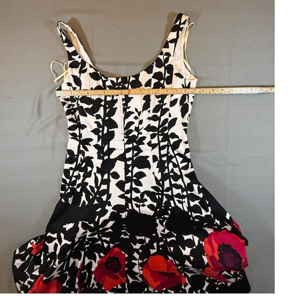 Jones New York Dress 6 Black White Red Poppy Floral Fit Flare Midi Dress 1907 - Picture 6 of 7